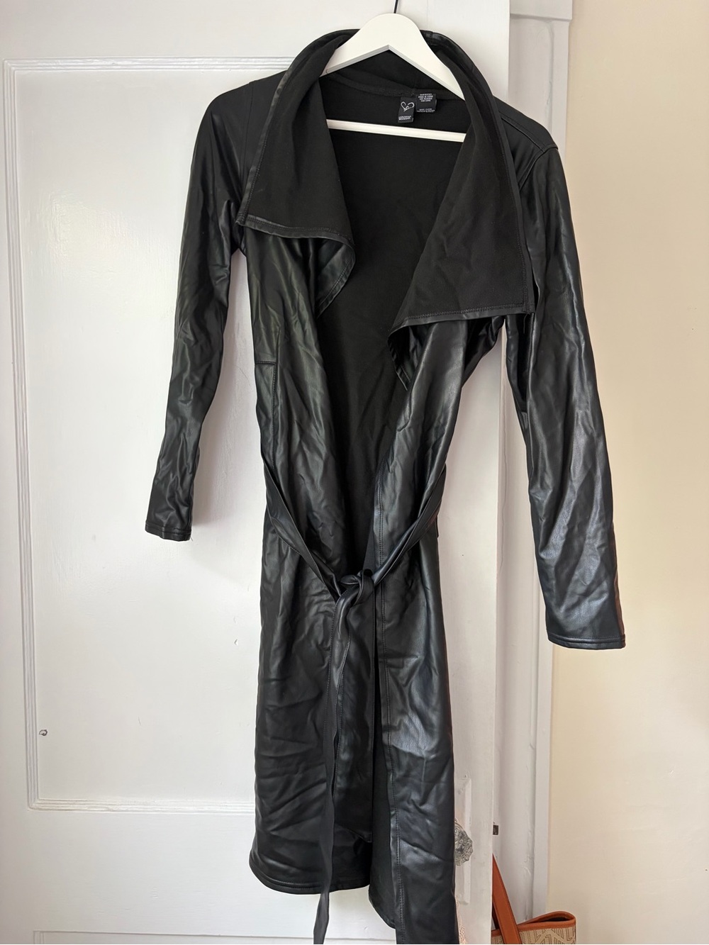 Windsor Black Faux Leather Drape Trench